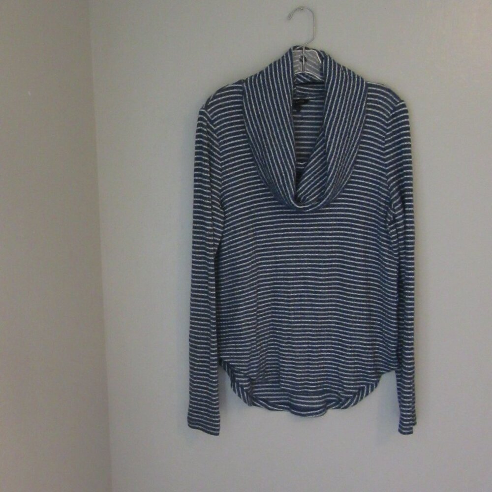 LUCKY BRAND Blue & White Cowl Neck Long Sleeve XS Pullover Top
